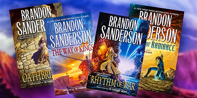 A stack of fantasy novels on a wooden table